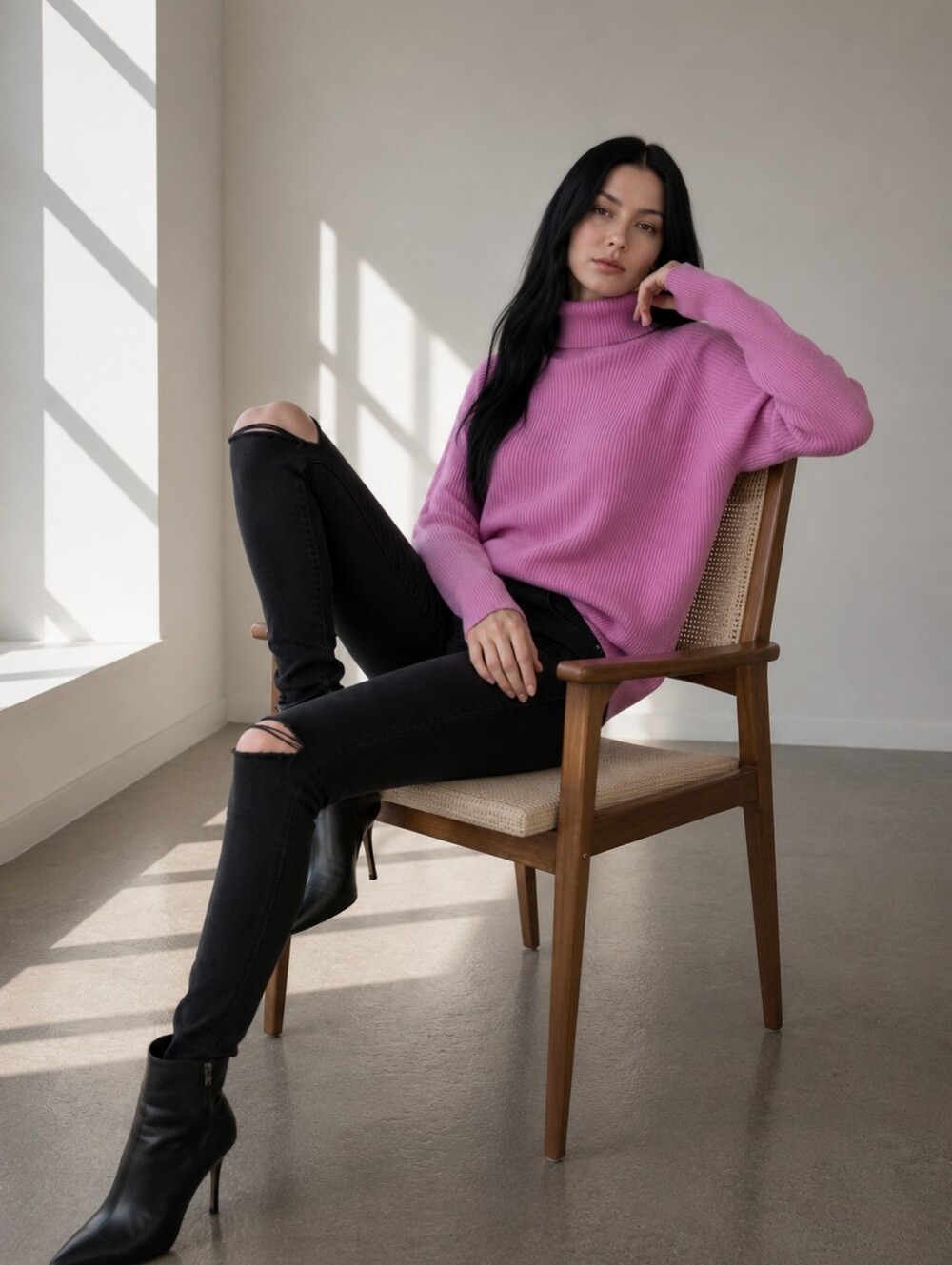 EUC Pink Rose Size XS Ribbed Dolman Sleeve Turtleneck Sweater!